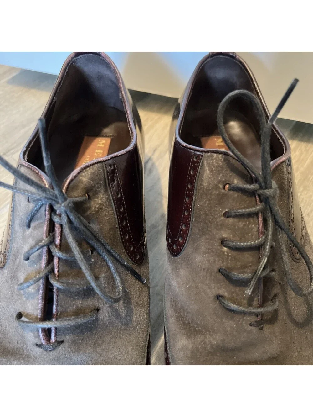 MEZLAN 1968 MENS DRESS OXFORDS LEATHER SUEDE SIZE 10.5M MADE IN SPAIN OXBLOOD